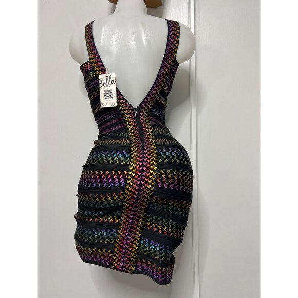 Bella Barnett Bodycon Mini Dress Multicolor Deep V-Back Sleeveless Women Size M - Picture 3 of 12